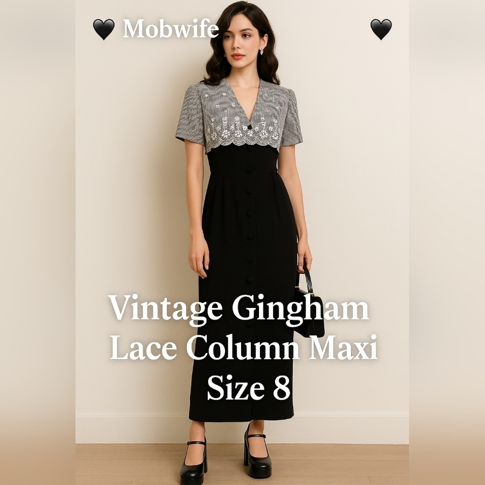 ๐ค Vintage Coquette Maxi Gingham Bolero Overlay Size 8 Mobwife Estate Collectio - Picture 7 of 14